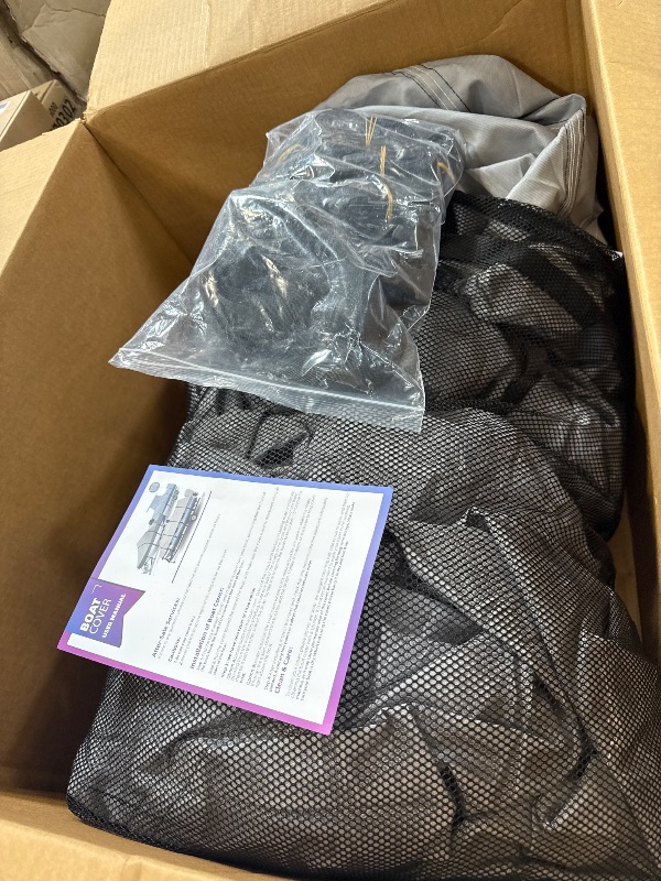 Photo 1 of RVMasking Boat Cover, Ultra-Thick 1600D Polyester Canvas with Double PU Waterproof Coating, Fits 22-24ft Tri-Hull, V-Hull, Runabout, Fish & Ski Boat, Bass Boat, Gray