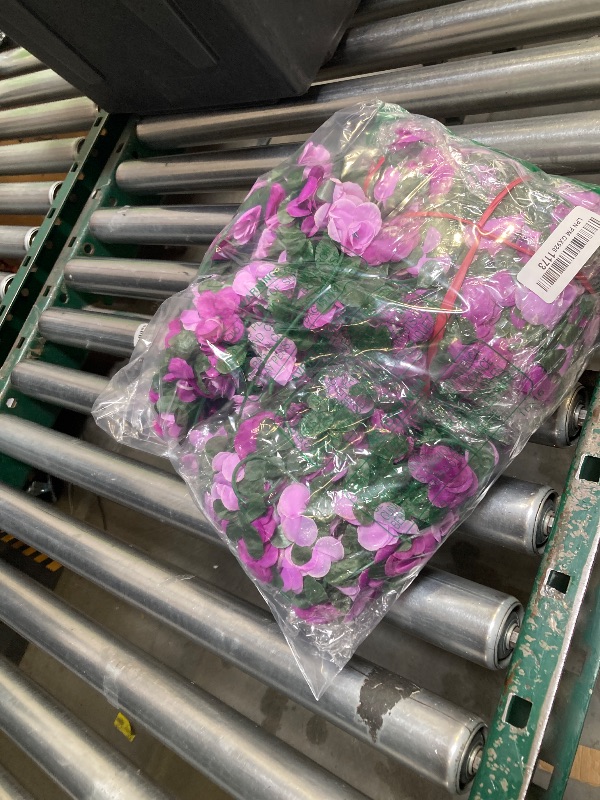 View 2 of 12 Pcs 100 ft Flower Garland Artificial Rose Vine with Green Leaves Hanging Artificial Flower Vines Ivy Garlands Wall Garden Decor for Room Wedding Birthday Arch Decor(Purple)