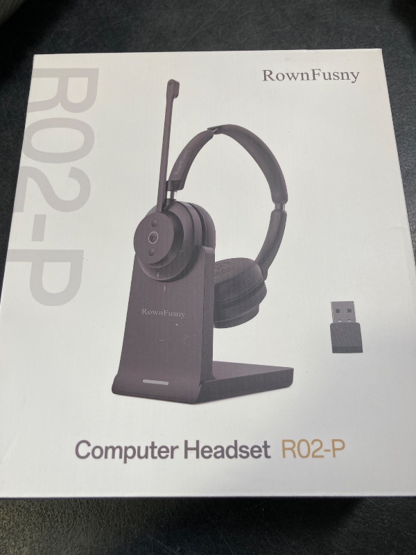 Photo 1 of Rownfusny Wireless Headset with Mic for Work, Bluetooth Headphones with Microphone, Computer Headset with Microphone, Bluetooth 5.7 Headset with Charging Base & USB Dongle for Office/Home/Call Center