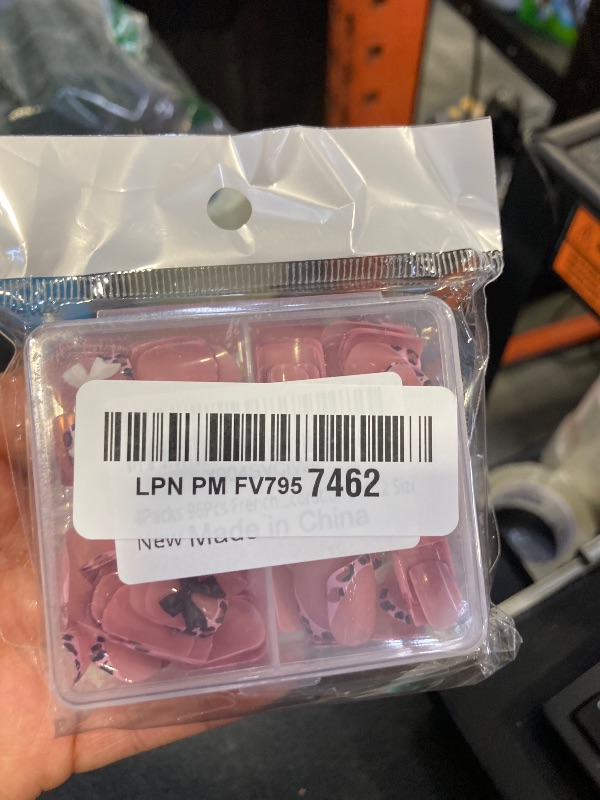 Photo 1 of 4Packs 96Pcs French Tip Press on Nails Short Square Fake Nails Pink Leopard French Acrylic Nails Bow Charms Glue on Nails Kit for Women Girls Manicure Decoration Set 12 Size