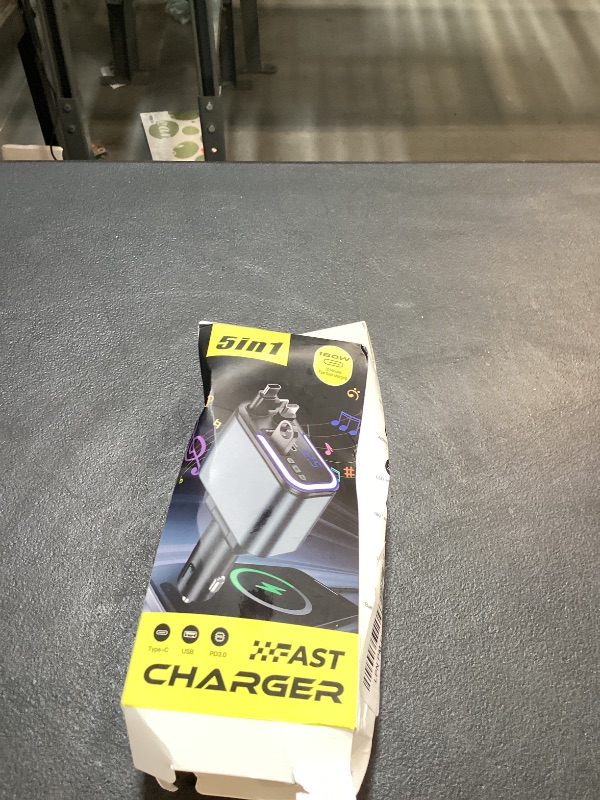 Photo 1 of 5-in-1 120W 30-Minutes Fast Flash Charging Retractable Car Charger, Wireless Bluetooth FM Transmitter, Type-C+USB-A Car Charger Adapter, Compatible with iPhone 17/16/15/14/13 Pro Max & Android Devices