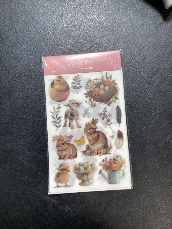 Photo 1 of CATaireen Spring Easter Crafts Rub On Transfers Sticker Vintage Floral Farm Rabbit Cow Decal DIY Egg Cute Bunny Use for Fabric Clay Paper Wood Holiday Scrapbooking Embellishments (Small 2 Sheets)