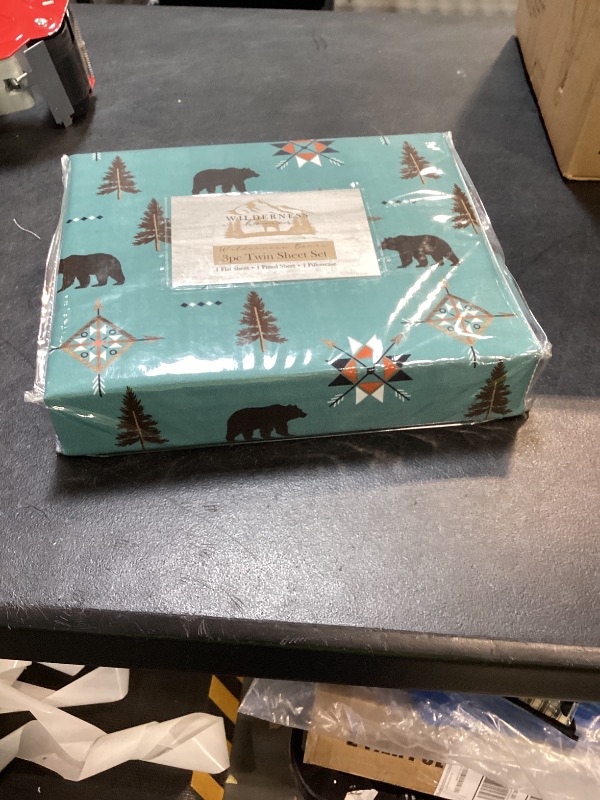 Photo 1 of Beatrice Home Fashions Cozy Cabin 3-Piece Twin Microfiber Bedding Sheet Set with Deep Pockets Rustic Patchwork Plaid Deer, Wilderness Bears