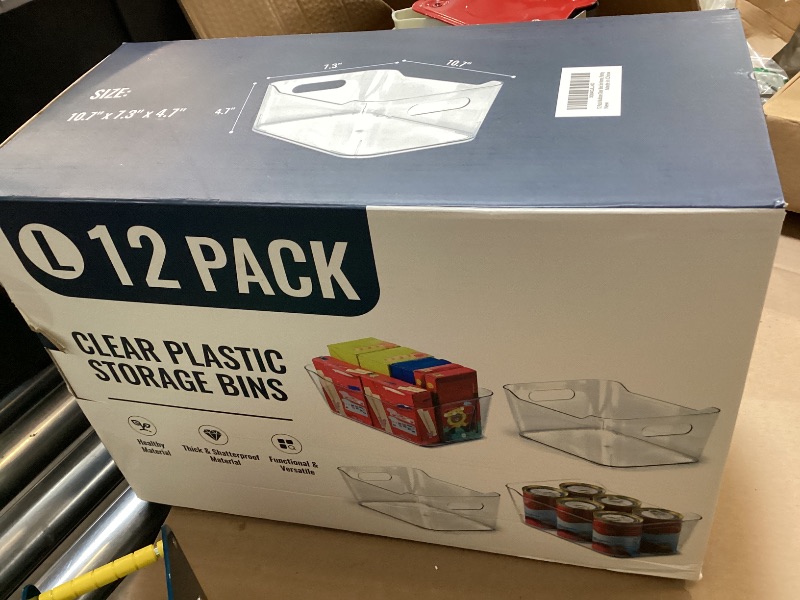 Photo 1 of 12 PACK Multi-Use Clear Plastic Storage Bins for Organizing w/Labels - Home, Kitchen, Pantry, Bathroom, Office, Cabinet Shelf Organizer Bins - SOHO Collection, RV, Fridge Organization Containers - L