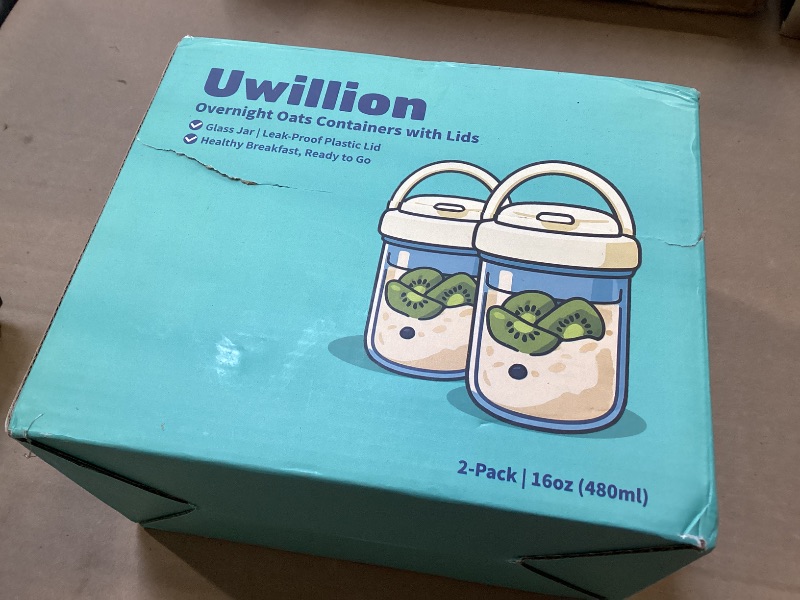 Photo 1 of 2 Pack Overnight Oats Containers with Lids and Handles, Folding Spoons & Divided Compartments for Fruit & Nuts, 16oz Mason Jars for Oatmeal Yogurt Container Chia Pudding Jars with lids (Cream 2pcs)