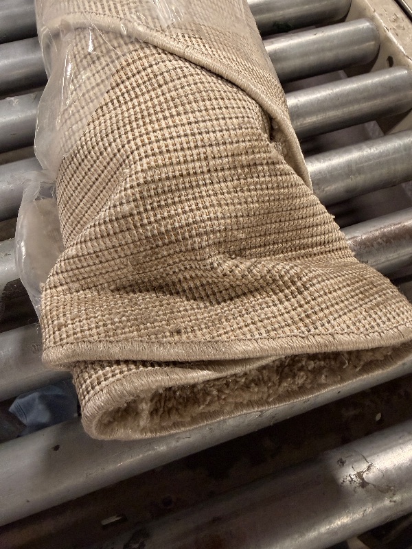 Photo 1 of *****CIRCULAR RUG***** ***REFERENCE PICTURE**** ***DIRTY**** Loloi Chris Loves Julia Calvin Collection CLV-02 Ivory/Oatmeal 7'-10" x 7'-10" Round Area Rug Checkered Neutral Soft Living Room Bedroom Carpet