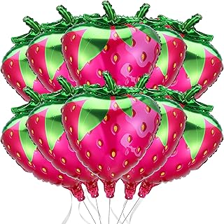 Photo 1 of ***REFERENCE PICTURE*** Skylety 10 Pieces Strawberry Balloons Sweet Strawberry Cute Foil Shortcake Balloons for Girls Fruit Themed Birthday Party Decorations, 18.9 x 24.8 Inch
