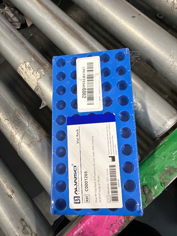 Photo 1 of (1 Pack) ALWSCI Vial Rack, Lab HPLC Vial Holder, 12 mm Vial Tray Holder 50 Well Stackable, Blue Tube Rack for 2 ml Autosampler Vial