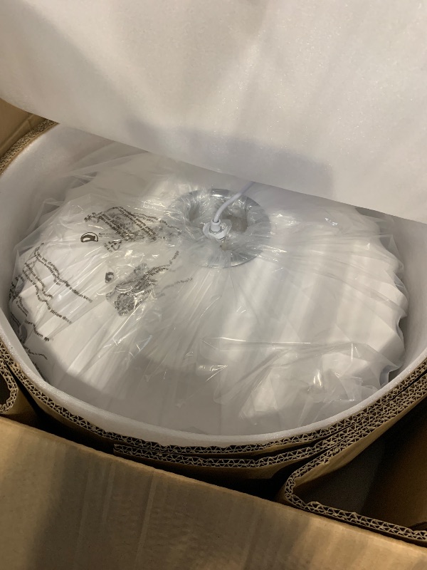 Photo 1 of *USED*
Fivemengo 20 Inch Lantern Pendant Light, White Imitation Silk Lampshade, Bubble Pendant Light Fixture Ceiling Hanging Lamp Chandelier for Living Dinning Room Kitchen Island Bedroom Restaurant Cafe