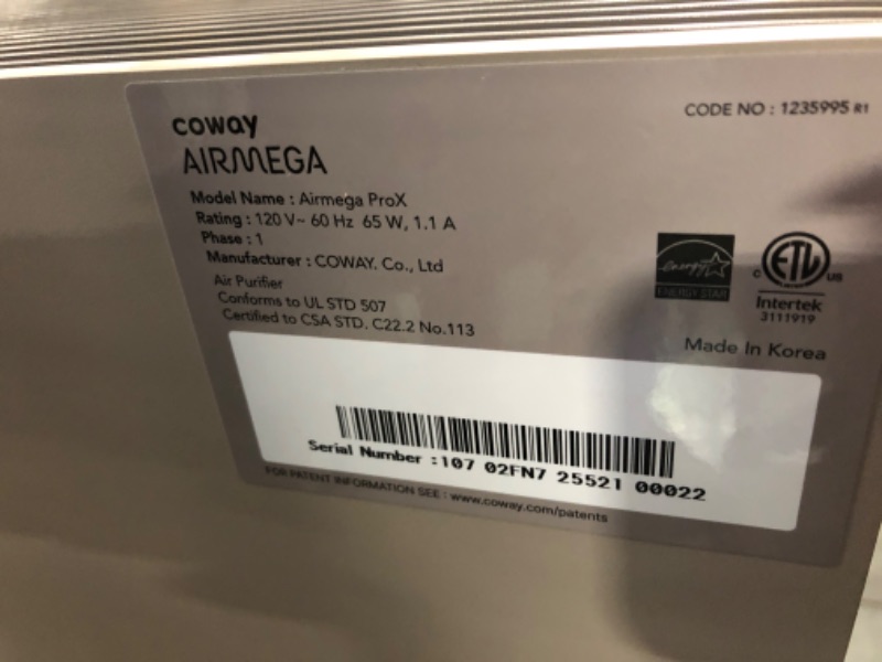 Photo 1 of ************It turns on perfectly.**************COWAY Air Purifiers for Large Room Whole Home Up to 4,253ft², 2 Sets of XL Washable Pre-Filters and True HEPA Filters for Dual Purification, PM1.0 AQI, Turbo Mode, Timer, Wheels, 5yr Warranty, ProX(B)