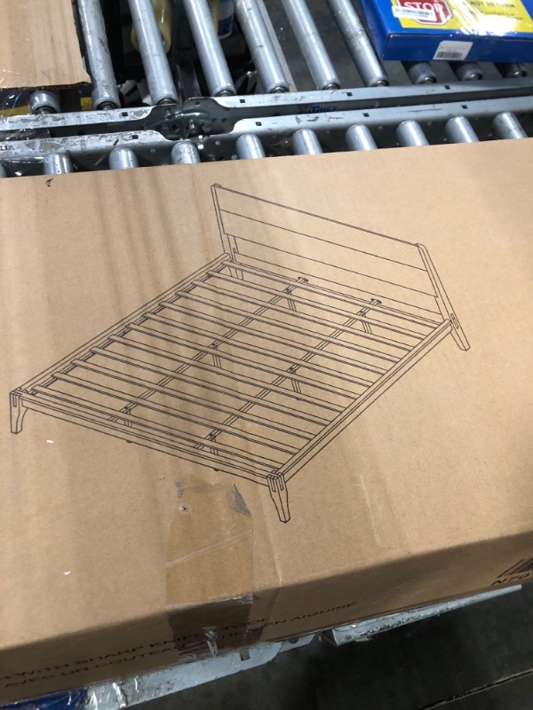 Photo 3 of Merax King Size Bamboo Platform Bed, Mid-Century Modern Bed Frame with Tall Headboard, Solid Sustainable Bedframe King-Size, Wood Slat Support, No Box Spring Needed, Easy Assembly, Espresso