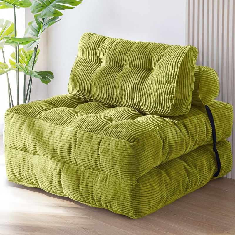 Photo 1 of ***SIMILAR PRODUCT, GREEN COLOR*** MERRTO Folding Sofa Bed, Convertible Sleeper Chair Bed with Pillows, Fold Out Chair Bed Comfy Floor Sofa for Small Spaces, All-in-One for Living Room, Bedroom, Apartment Use(Orange)
