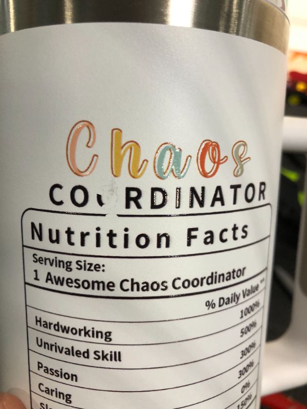 Photo 1 of **Missing Straw***
Chaos Coordinator Gift for Teacher Appreciation Boss Lady Manager Coworker Mom, 40 oz Chaos Coordinator Tumbler with Handle, White..