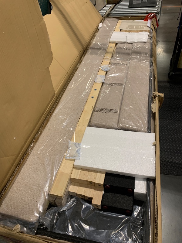 Photo 1 of ***Damaged Packaging*** Novilla King Size Bed Frame with Adjustable Headboard Platform King Bed Frame Linen Fabric Upholstered Headboard, No Box Spring Needed, Noise-Free, Wooden Slats Support, Easy Assembly, Beige