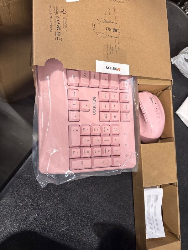 Photo 1 of **SEE CLERK NOTES**MEETION Wireless Keyboard and Mouse, Full-Sized Cordless Keyboard with Wrist Rest and 3 DPI Adjustable Mouse, Keyboard and Mouse Set with 2.4GHz USB Receiver, for PC/Computer/Laptop/Windows/Mac, Pink