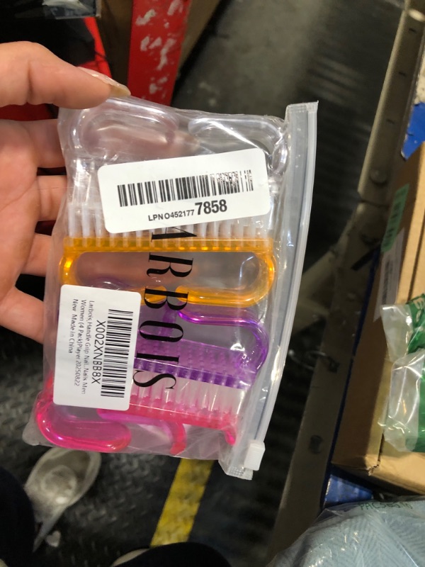 View 2 of *Broken items*/ Pink and purple are broken* Larbois Handle Grip Nail Brush, Nail Brushes Hand Fingernail Brush Cleaner Scrubbing Kit Pedicure for Toes and Nails Men Women (4 Pack)