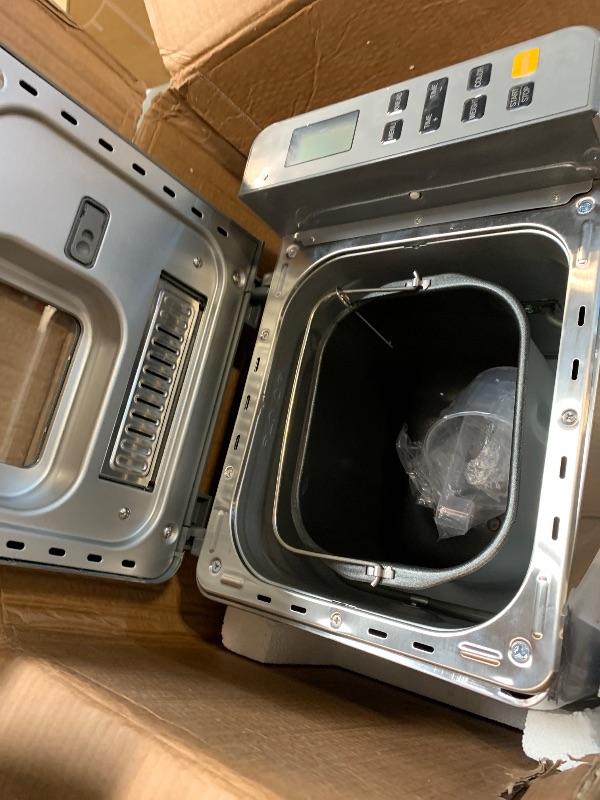 Photo 1 of ** USED/ DAMAGE MINOR*** KOVIET 25-in-1 Bread Maker Machine with Automatic Dual Dispenser, 2LB Stainless Steel Breadmaker with Gluten-Free, Dough, Jam, Yogurt etc Settings, Silver