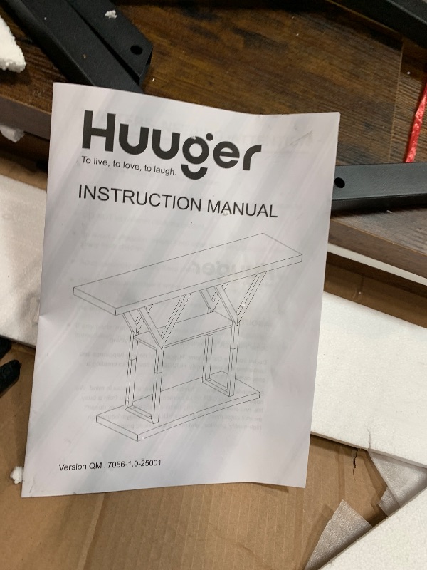 Photo 1 of ** VERY USED/ UNTESTED**Huuger 47.2 Inch Entryway Table, Industrial Console Sofa Table, 3 Tier Accent Table, for Entry, Hallway, Entrance, Foyer, Y-Shaped Metal Base, Rustic Brown