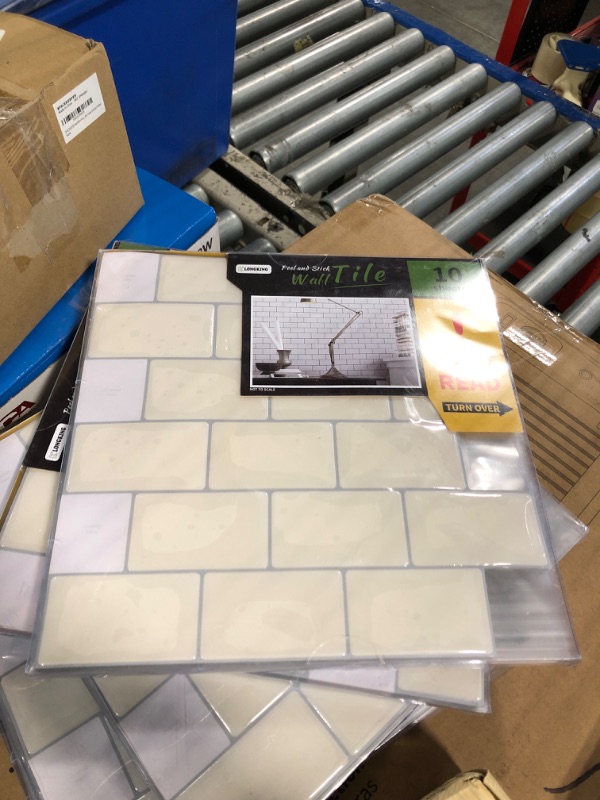 Photo 1 of ** OFF WHITE**
LONGKING 10-Sheet Peel and Stick Tile for Kitchen Backsplash, 12in x 12in Bright White Subway Tile with Grey Grout