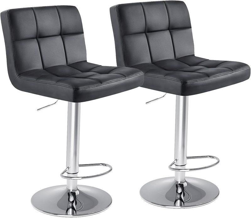 Photo 1 of ***RETAIL PRICE $70.00****DUMOS Bar Stools Set of 2, Armless Adjustable Swivel Barstools, PU Leather Hydraulic Kitchen Counter Height Bar Stools, Thickened Seat Cushion Square Island Barstools with Back, Inky