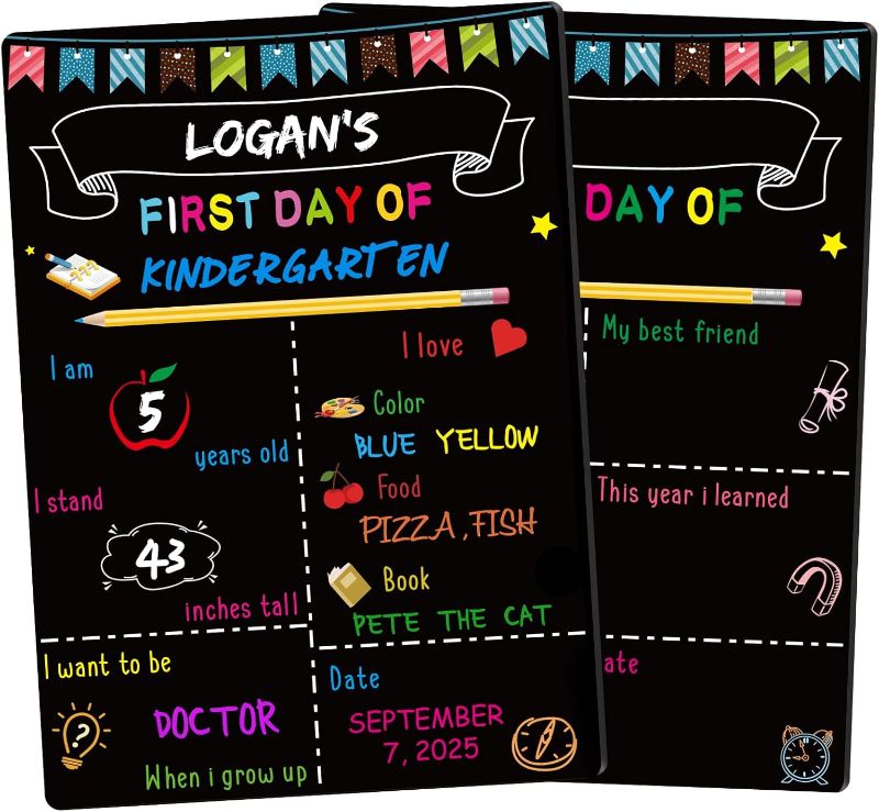 Photo 1 of **RETAIL: $6.99**
First Day of School Sign 14"x10" Double-Sided First and Last Day of School Board Reusable Wooden Colorful Chalkboard for Grades 1-12 for Kindergarten Pre K for Photography