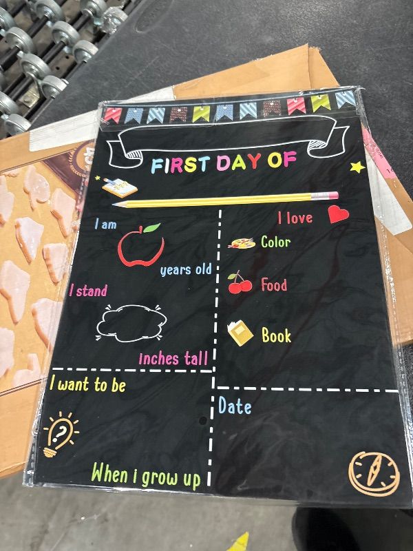 Photo 1 of **RETAIL: $6.99**
First Day of School Sign 14"x10" Double-Sided First and Last Day of School Board Reusable Wooden Colorful Chalkboard for Grades 1-12 for Kindergarten Pre K for Photography