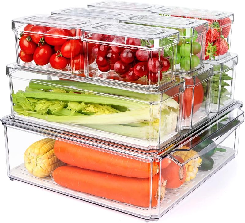 Photo 1 of 10 Pack Refrigerator Pantry Organizer Bins, Stackable Fridge Organizer Bins with Lids, Clear Plastic Food Storage Bins for Kitchen, Countertops, Cabinets, Fridge, Drinks, Fruits, Vegetable, Cereals