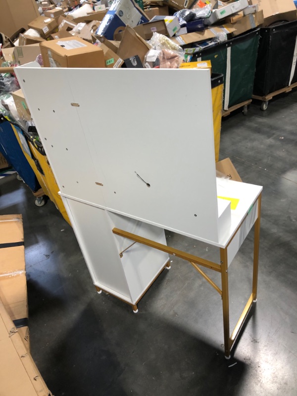 Photo 1 of ** MIRROR LIGHT DOES NOT WORK**
COMHOMA Vanity Desk with Mirror and Lights, Makeup Vanity Table with 4 Drawers & Storage Shelves, Large HD Mirror, 3 Color Modes & Adjustable Brightness, Modern Dressing Table for Bedroom, Pearl White