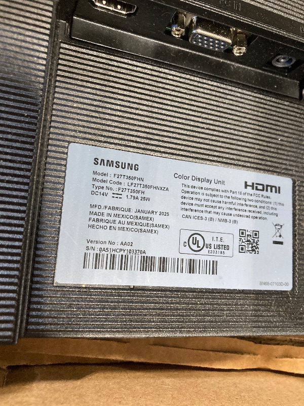Photo 1 of ***NO CHARGER***Samsung 27' T35F Series FHD 1080p Computer Monitor, 75Hz, IPS Panel, HDMI, VGA (D-Sub), AMD FreeSync, Wall Mountable, Game Mode, 3-Sided Border-Less, Eye Care, LF27T350FHNXZA
