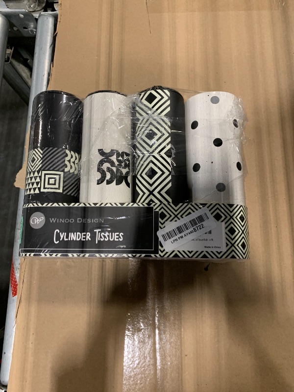 Photo 1 of **** ONE MISSING TOP *** Car Tissue Holder with Facial Tissues Bulk - 4 PK Car Tissues Cylinder with Cap, Tissue Holder for Car, Travel Tissues for Car Cup Holder, Refill Car Tissue Box Round Container