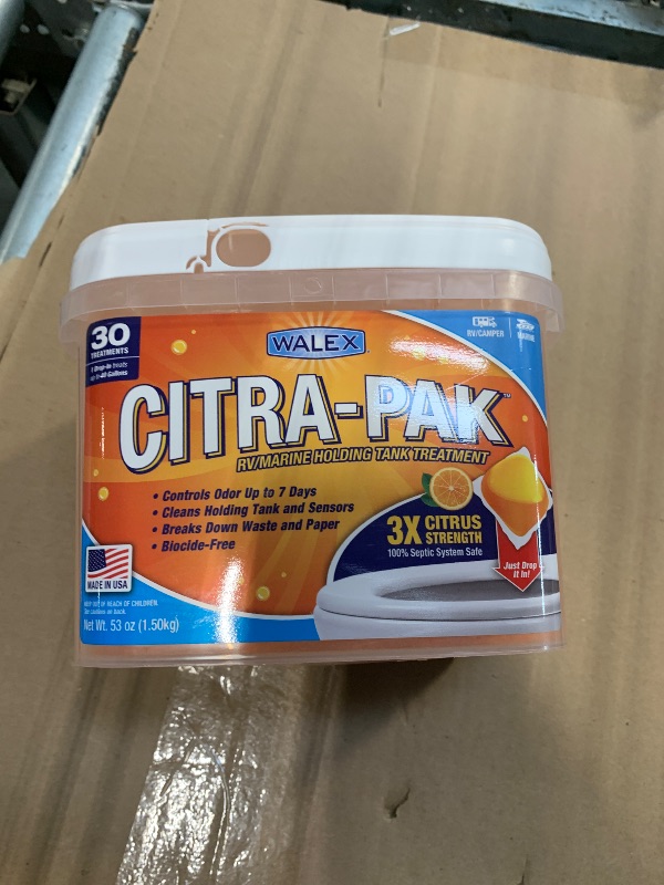 Photo 1 of **** ALL CONTENTS PRESENT AND NEW BUT NOT IN POD FORM *** Walex Citra-Pak RV/Marine Holding Tank Deodorizer Drop-Ins - Waste Breakdown & Odor Control, Cleans Holding Tank & Sensors, Biocide-Free, Treatment for RVs, Boats, & Portable Toilets - Citrus, 30 P