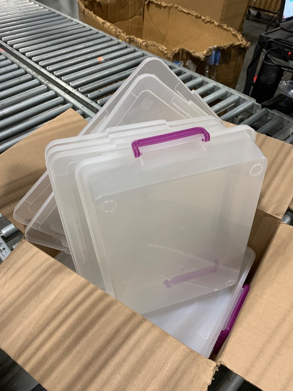 Photo 1 of **** ONE HANDLE BROKEN  *** IRIS USA 6 Qt. Plastic Craft Storage Container Bins with Lids, 6 Pack, Small Art & Office Supply Organizer Tote, Sensory Bins & Boxes for Home & University, Stackable, Secure Latch Buckles, Clear