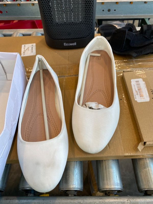 Photo 1 of ***VERY USED*** Obtaom Womens Textile Round Toe Ballet Flats Memory Foam Classic Business Slip ons Casual Fabric Dress Flat Shoes(White US11)