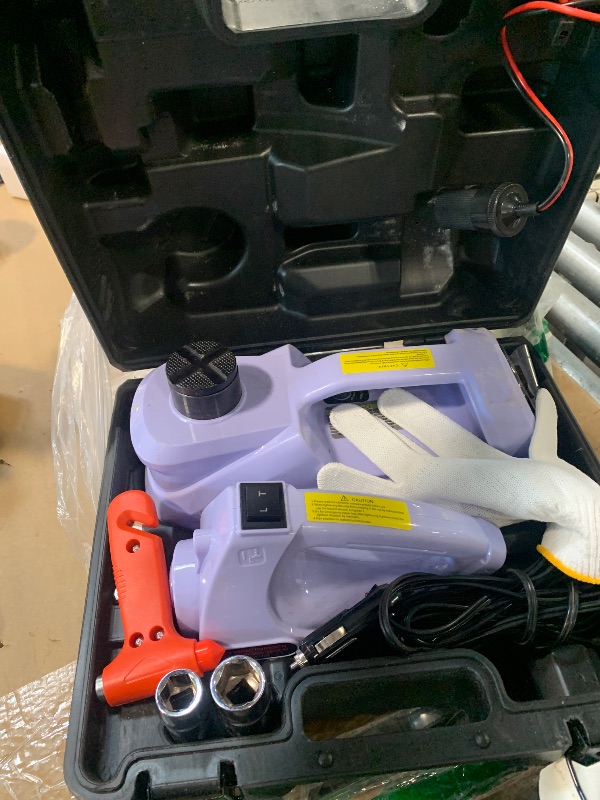 Photo 1 of [EFN Clearance] Electric Car Jack Kit with Impact Wrench, 5 Ton/11023 LBS 12V Electric Hydraulic Jack with Lifting Range: 6.1~17.7in, Safety Hammer for Tesla SUV MPV Sedan Truck Tire Change (Purple)