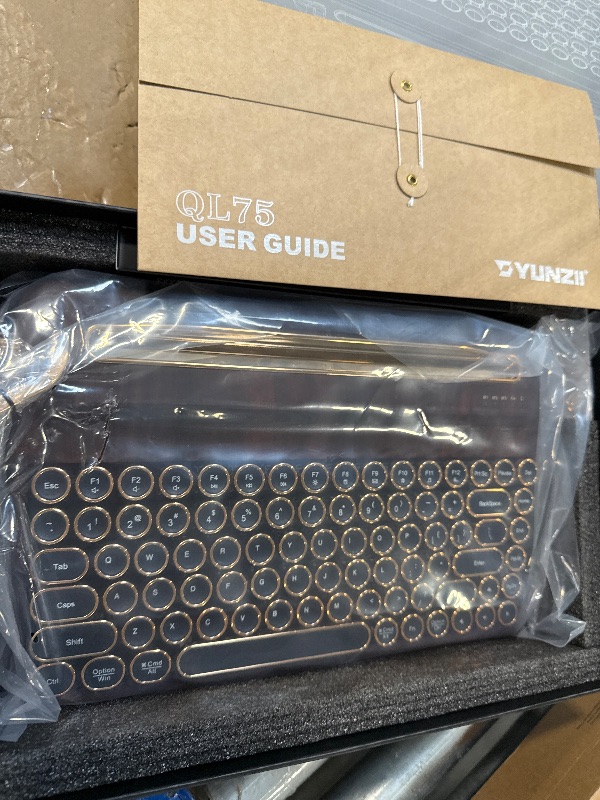 Photo 1 of YUNZII QL75 Wireless Typewriter Hot Swap Retro Mechanical Keyboard,Punk Round Keycaps,RGB Backlit QMK/VIA Programmable, Multi-Device Keyboard with 2.4GHz/Type-C/BT5.0 (Wood, Onyx Switch)