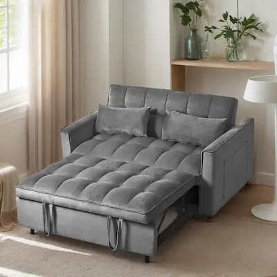 Photo 1 of **MISSING PARTS**Sofa Bed, Modern Velvet Loveseat Futon with Pull-Out Couch, Dark Grey