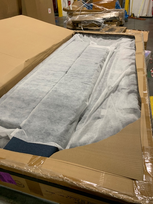 Photo 1 of ***MISSING PIECES*** Madison Park King Button Tufted Headboard, Adjustable Upholstered Wingback Headboard, Nailhead Trim, Wooden Frame, Black Metal Legs, Flush Flat Back, Vintage Bedroom Décor - Navy Amelia