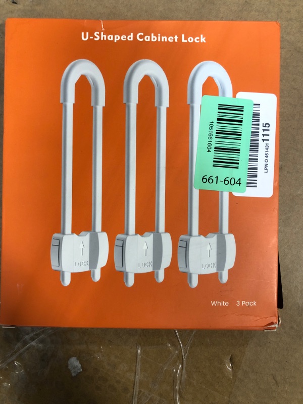 Photo 1 of (3 pack white) 4 button Cabinet Locks, U-Shaped Proofing Drawers Safety Child Locks Adjustable, for Wardrobe,Kitchen,Bathroom,Drawer,Fridge,Cupboard Doors Knobs & Handles