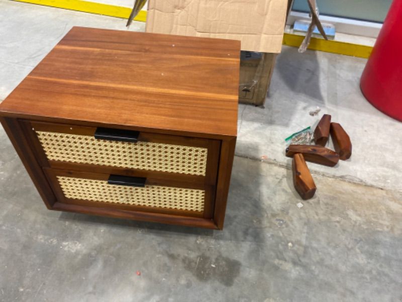Photo 1 of ***MINOR DAMAGE*** ***READ CLERK NOTES*** Bme Jasper Deluxe Solid Wood Rattan Nightstand Fully Assembled-Mid Century Modern Side Table with 2 Drawers-Multipurpose use for Living Room, Bedroom-Dark Chocolate
