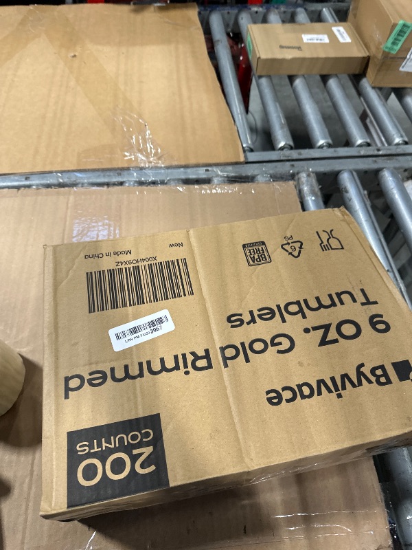 Photo 1 of [200 Pack] 9oz Clear Plastic Cups with Gold Rimmed Sturdy & Food Safe Disposable Wine Glasses Party Wedding Cups Disposable Drinking Cups Plastic Cocktail Glasses for Wine, Juice & Cold Beverages