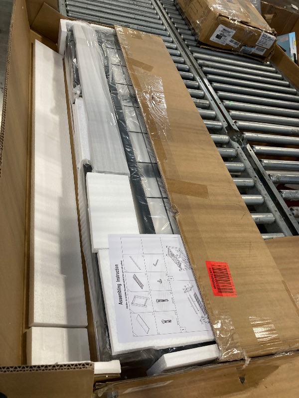 Photo 1 of **ASSEMBLY INSTRUCTIONS INCLUDED** Oastreeful Grey Storage Bench Industrial Rustic Wooden and Metal Entryway Shoe Boots Storage Rack Long Bench Seat for Hallway Bedroom Rustic Farmhouse Style