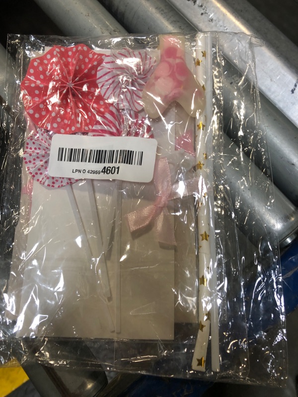 Photo 1 of Takemay Pink Cupcake Topper with Paper Fans, Confetti Balloon, Christmas Birthday Cake Supplies (6 pieces)