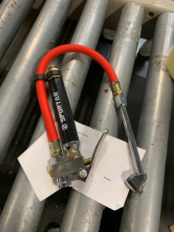 Photo 1 of ****MISSING PARTS****** Spurtar 10-120 PSI Heavy Duty Tire Pressure Gauge with Inflator Air Chuck with Pressure Gauge with 4 Way Tool and Valve Cores Air Compressor Attachments Tire Inflator Nozzle for Car Automotive Truck