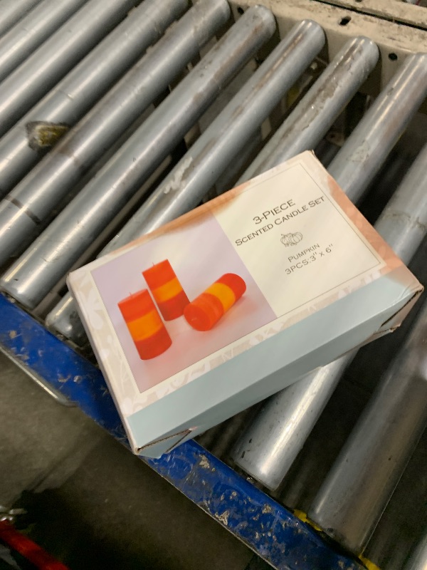Photo 1 of ***Only 2***FLAVCHARM Tall 3x6 Inch Orange Pillar Candles 3 Pack Hand-Crafted Spiced Pumpkin Scented Candles Long Burn Time Dinner for Home Scented Housewarming Thanksgiving Gifts Fall Autumn