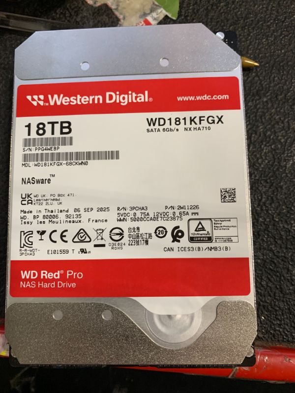 Photo 1 of **Selling for Parts**
Western Digital 18TB WD Red Pro NAS Internal Hard Drive HDD - 7200 RPM, SATA 6 Gb/s, CMR, 512 MB Cache, 3.5" - WD181KFGX
