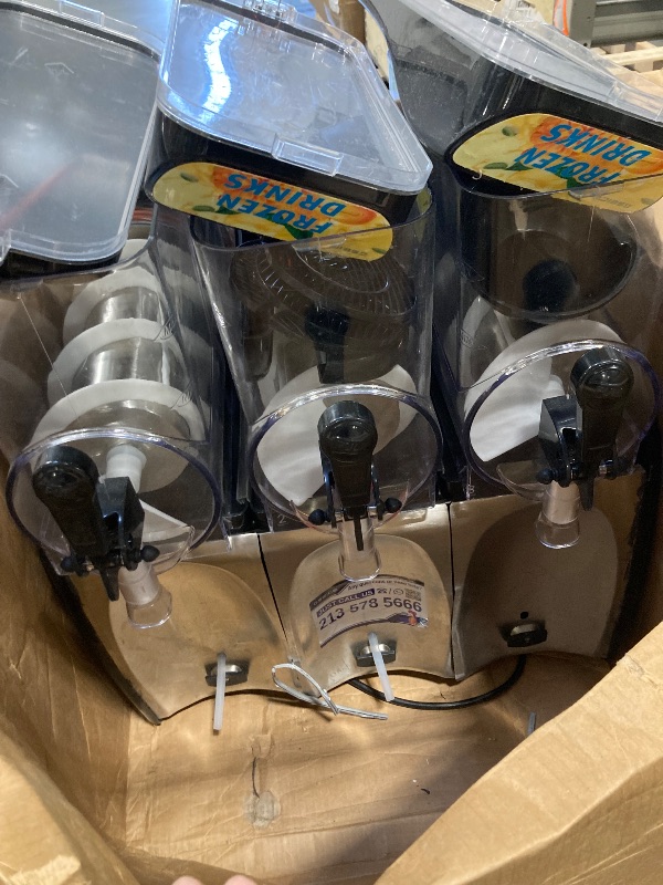 Photo 1 of ***MINOR DAMAGE, USED BUT IN GOOD CONDITION****GSEICE Commercial Slushy Machine 12 Gallons Frozen Margarita Machine for Margaritas frozen Mockaritas Daiquiris, 110V/60Hz Slushie Machine with 3 Tanks for Restaurants Bars Beer Barn Home Party