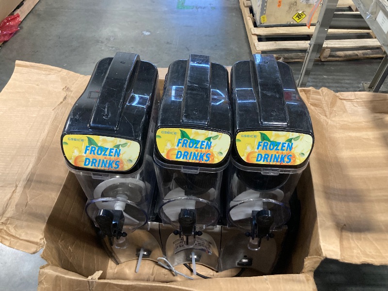 Photo 1 of ***MINOR DAMAGE, USED BUT IN GOOD CONDITION****GSEICE Commercial Slushy Machine 12 Gallons Frozen Margarita Machine for Margaritas frozen Mockaritas Daiquiris, 110V/60Hz Slushie Machine with 3 Tanks for Restaurants Bars Beer Barn Home Party