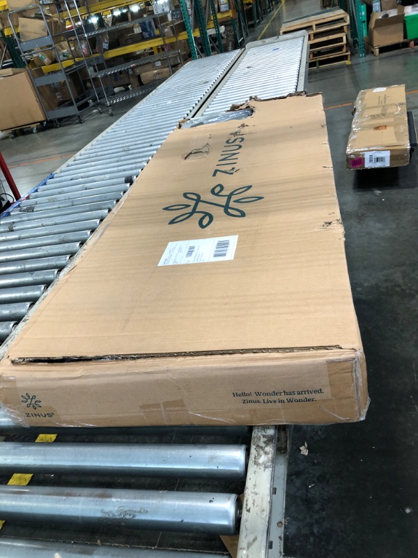 Photo 1 of *****FACTORY SEALED***ZINUS Full Maya Upholstered Bed Frame with Asymmetric Headboard, Durable Wooden Slats, Sturdy Framework, Noise Free Sleep, No Box Spring Needed, Easy Assembly, Eco Friendly Packaging, Dark Grey