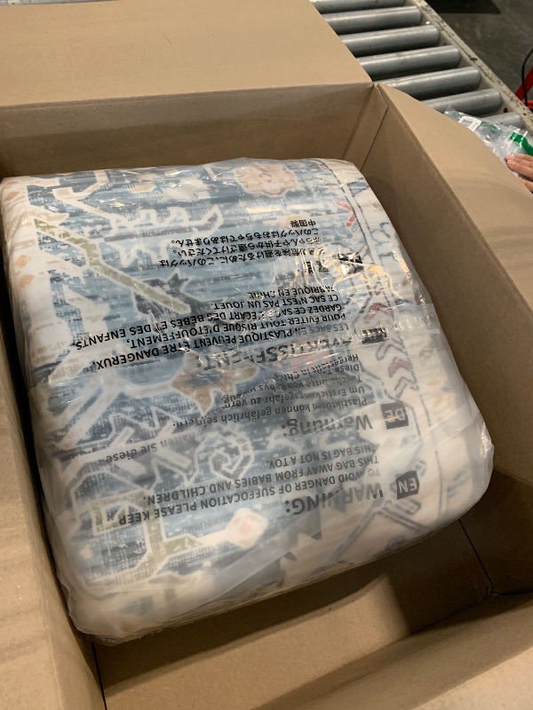 Photo 3 of Domitapis Area Rug 8×10, Large Vintage Boho Rug,Ultra-Soft Low Pile, Washable, Non Slip,Stain Resistant, Printed Carpet for Living Room Bedrooms Playroom Office Kitchen, Light Blue