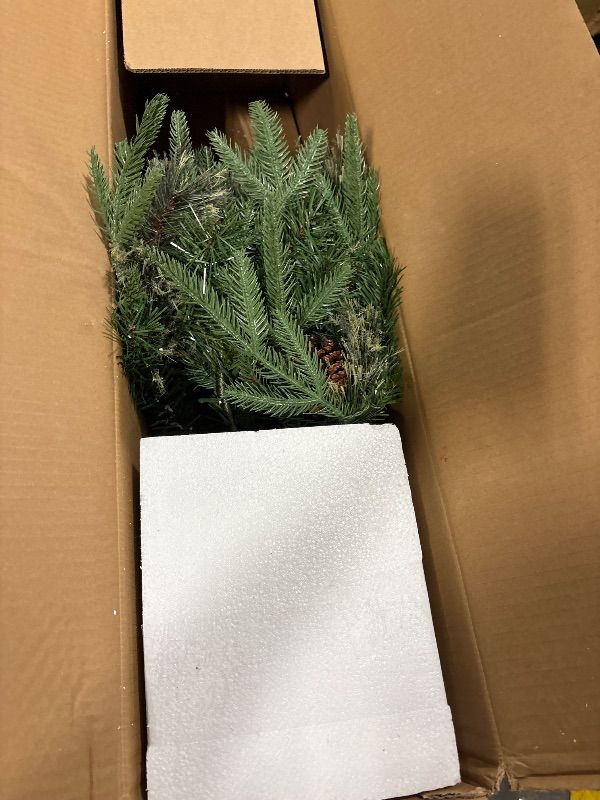 Photo 1 of **MISSING BASE**
3 Ft Pre- Christmas Tree, Artificial Christmas Trees with Lighting Elk Base, Snow Flocked Xmas Trees with 70 LED Lights, Battery Operated and Timer Function, Christmas Decoration for Home